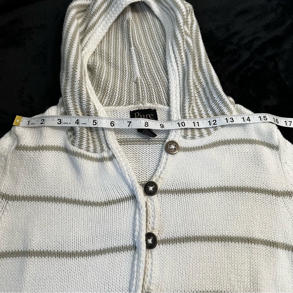 Pure Handknit Striped Button Front Hoodie Cardigan Sweater Women’s S/M - Picture 7 of 13